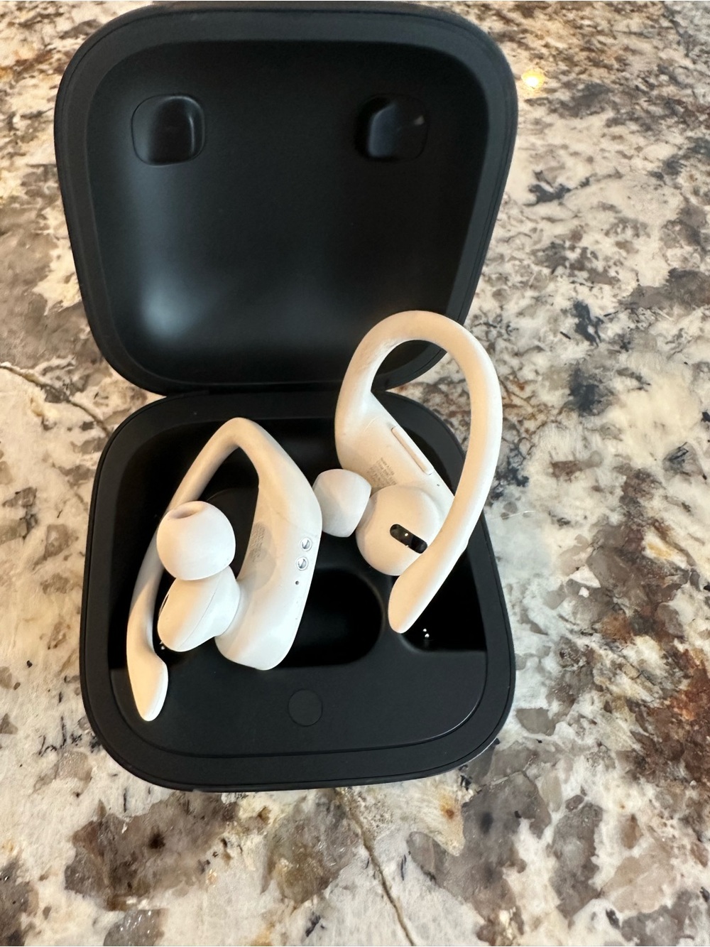 Beats A2048 White Wireless Earbuds with Ear Hooks - Compact Charging Case